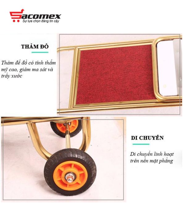 Đặc điểm nổi bật của xe đẩy hành lý khách sạn inox vàng HTIX06-L