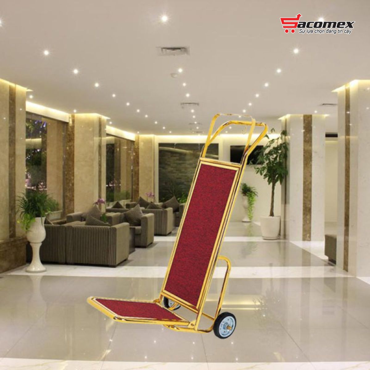 Đặc điểm nổi bật của xe đẩy hành lý khách sạn inox vàng HTIX10-L