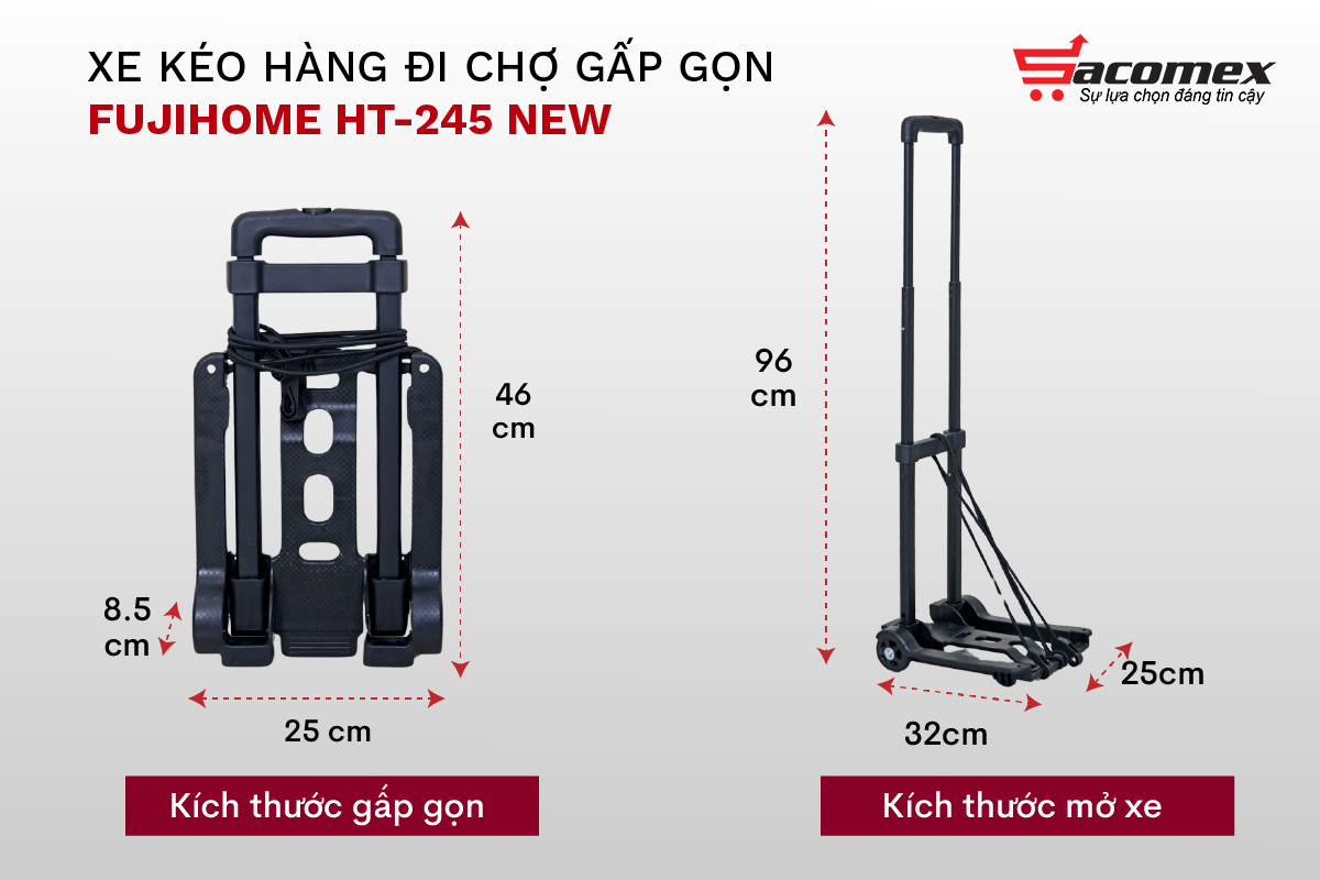 Đặc điểm nổi bật của xe kéo, đẩy hàng đi chợ Fujihome HT-245 New