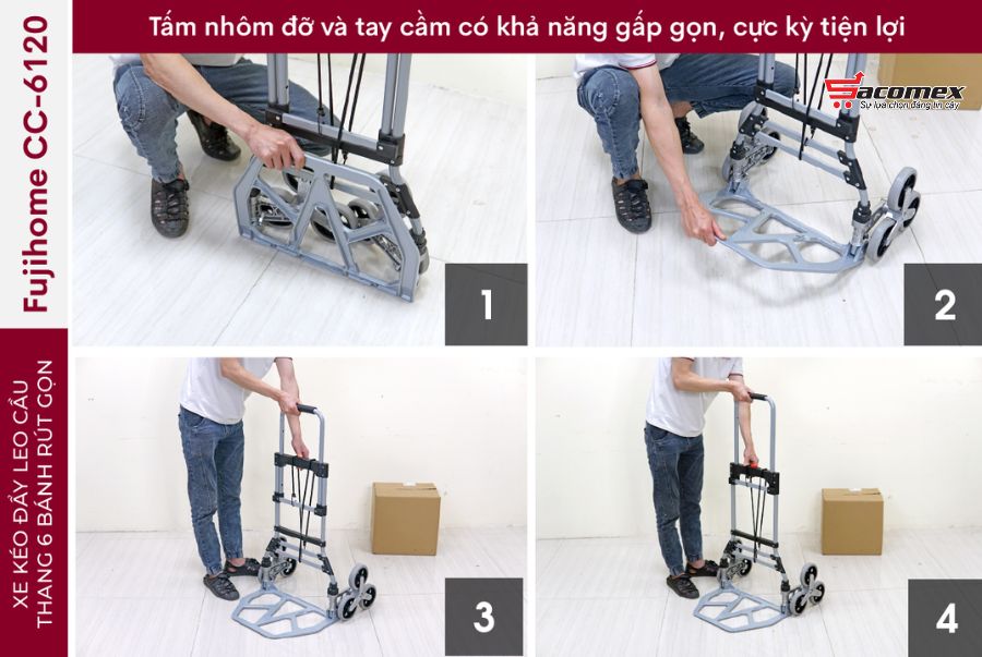 Đặc điểm nổi bật của xe kéo đẩy leo cầu thang 6 bánh rút gọn Fujihome CC-6120