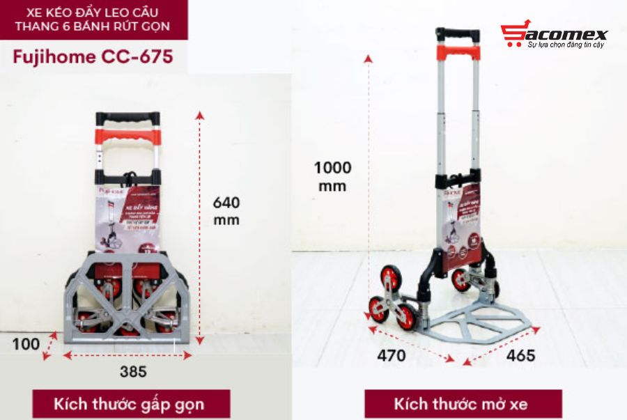 Giới thiệu về xe kéo đẩy leo cầu thang 6 bánh rút gọn Fujihome CC-675