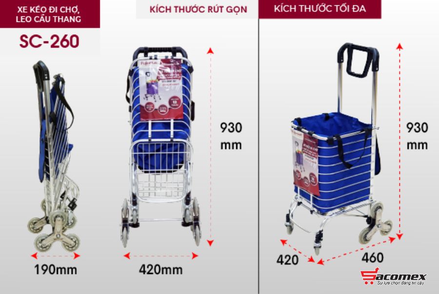 Đặc điểm nổi bật của xe kéo đi chợ, leo cầu thang Fujihome SC-260