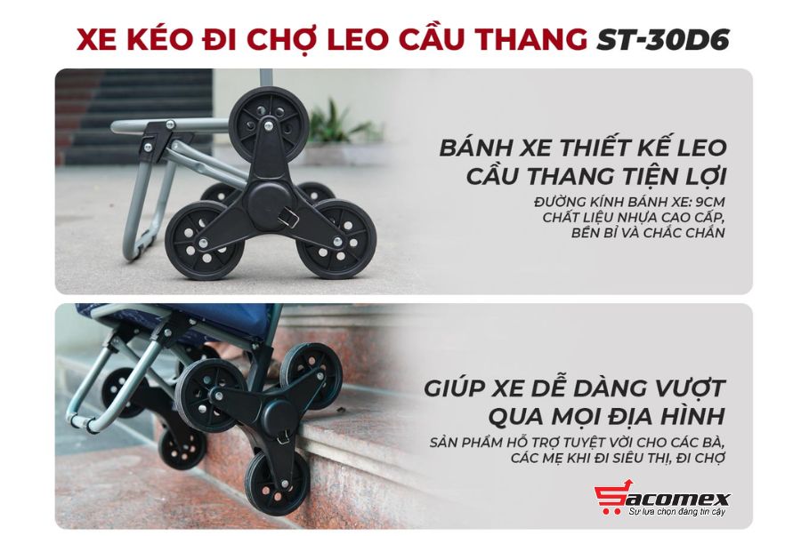 Đặc điểm nổi bật của xe kéo đi chợ leo cầu thang kèm túi tiện lơi Fujihome ST-30D6