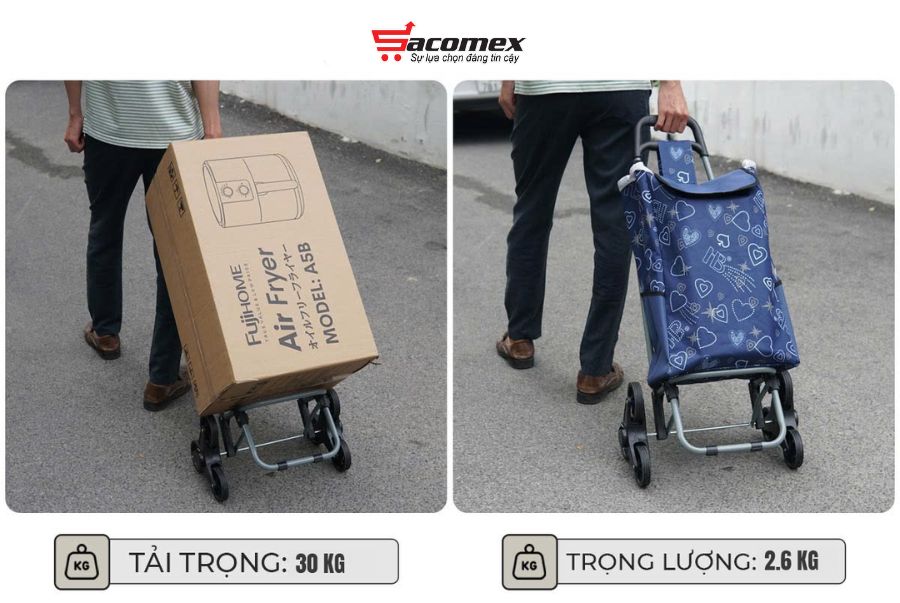 Đặc điểm nổi bật của xe kéo đi chợ leo cầu thang kèm túi tiện lợi Fujihome ST-30D6