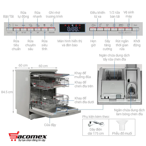 Hiệu năng rửa mạnh mẽ của máy rửa bát Bosch độc lập SMS6ECI11E