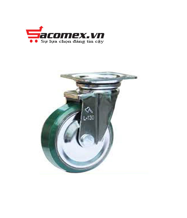 Càng b/xe L Di Động Bánh Xe Nhựa PU có khoá nòng gang