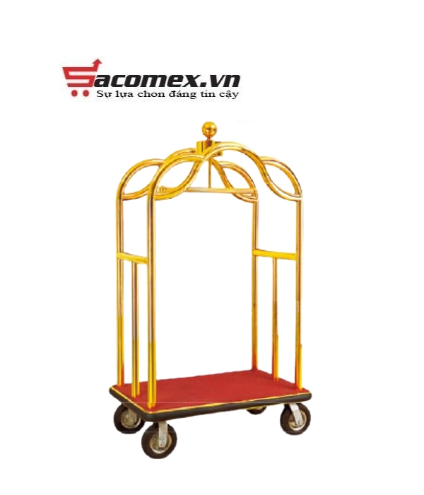 Xe đẩy hành lý khách sạn inox vàng HTGXL03